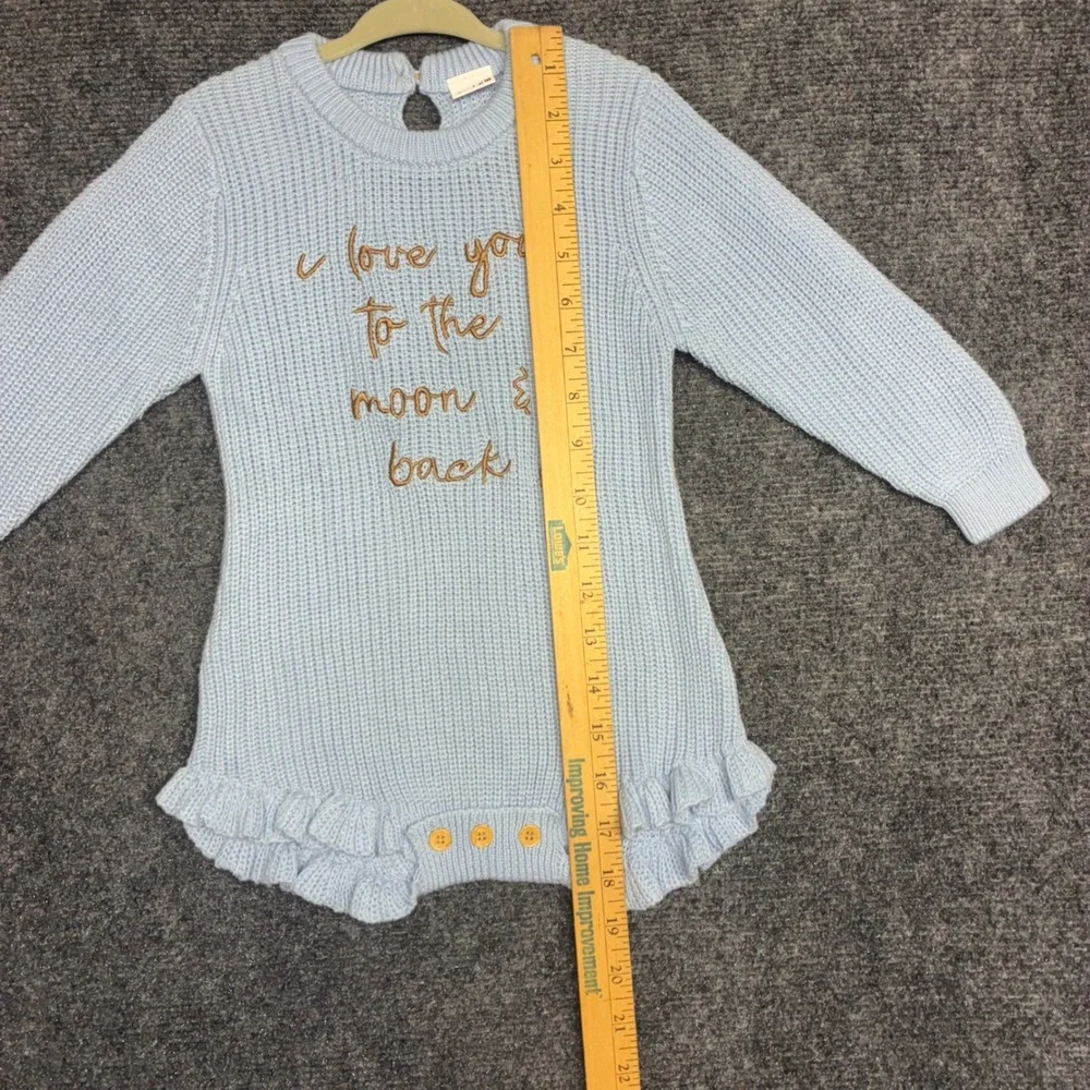 Baby Girl Knit Sweater Romper Light‎ Blue 9-12M I Love You To The Moon Cottage